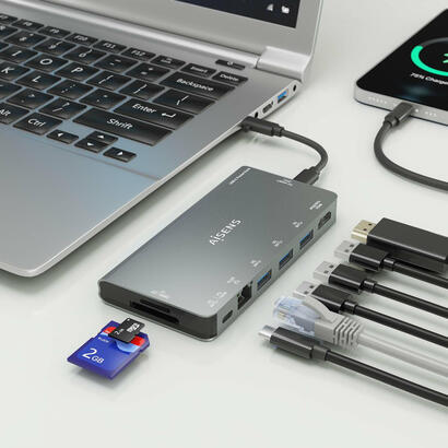 aisens-usb-c-dock-8-en-1-usb-c-a-1xhdmi-1xrj45-3xusb-a-1xusb-c-datospd-1xsd-1xmicro-sd-10cm-gris