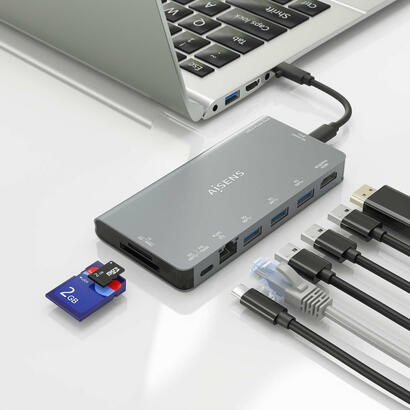 aisens-usb-c-dock-8-en-1-usb-c-a-1xhdmi-1xrj45-3xusb-a-1xusb-c-datospd-1xsd-1xmicro-sd-10cm-gris