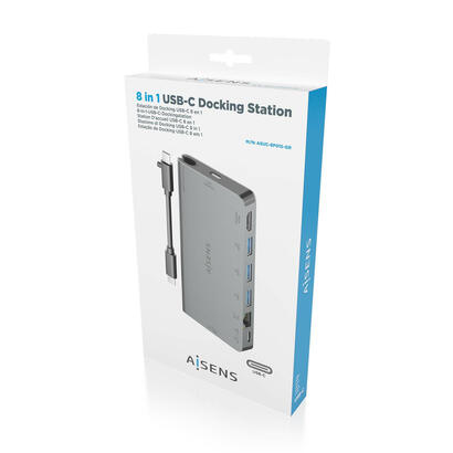 aisens-usb-c-dock-8-en-1-usb-c-a-1xhdmi-1xrj45-3xusb-a-1xusb-c-datospd-1xsd-1xmicro-sd-10cm-gris