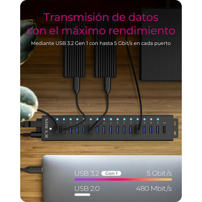 hub-161-port-icy-box-ib-hub1717-u3-usb-32-gen-1-31-gen-1-type-a-5000-mbits-negro