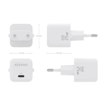 aisens-cargador-gan-25w-1xusb-c-pd30-qc40-blanco