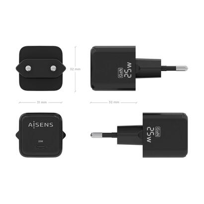 aisens-cargador-gan-25w-1xusb-c-pd30-qc40-negro