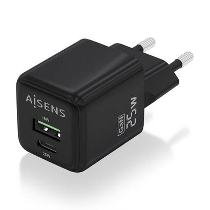 aisens-cargador-gan-de-pared-1xusb-tipo-c-1xusb-25w-asch-25w2p015-bk