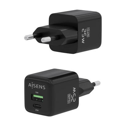 aisens-cargador-gan-de-pared-1xusb-tipo-c-1xusb-25w-asch-25w2p015-bk