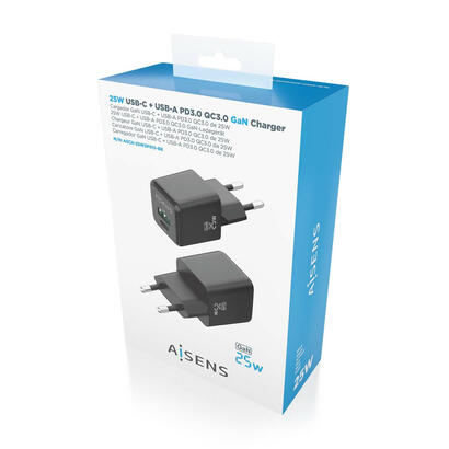 aisens-cargador-gan-de-pared-1xusb-tipo-c-1xusb-25w-asch-25w2p015-bk