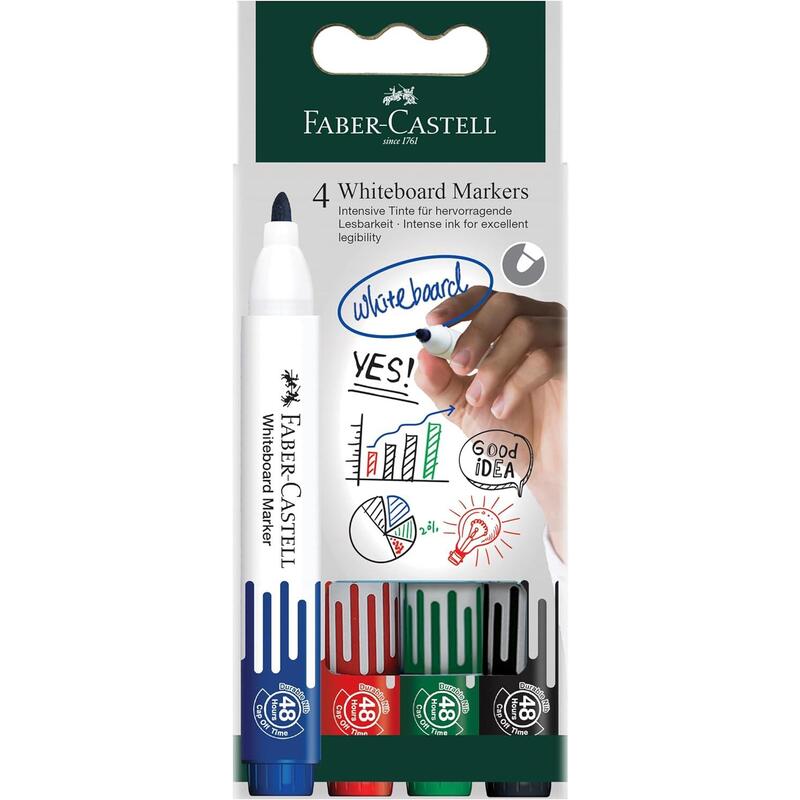 faber-castell-w20-pack-de-4-rotuladores-para-pizarra-blanca-punta-de-bala-ancho-de-linea-225mm-borrado-en-seco-