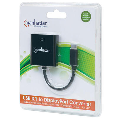 manhattan-convertidor-superspeed-usb-c-32-a-displayport-c-macho-a-displayport-hembra-4k30hz-negro