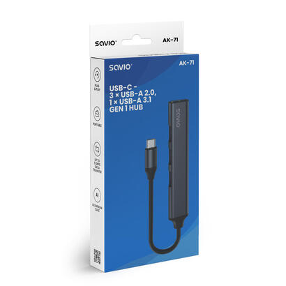 concentrador-usb-c-savio-ak-71-3-x-usb-a-20-1-x-usb-a-30-4-en-1-5-gbps