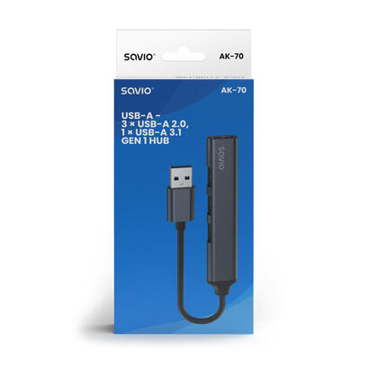 concentrador-usb-a-savio-ak-70-3-usb-a-20-1-usb-a-31-gen-1-4-en-1-5-gbps