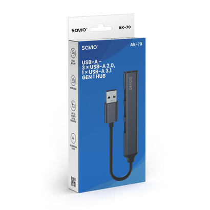 concentrador-usb-a-savio-ak-70-3-usb-a-20-1-usb-a-31-gen-1-4-en-1-5-gbps