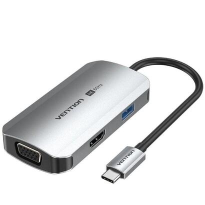 docking-usb-tipo-c-vention-tqahb-1xhdmi-1xusb-1xvga-1xusb-tipo-c-pd-gris