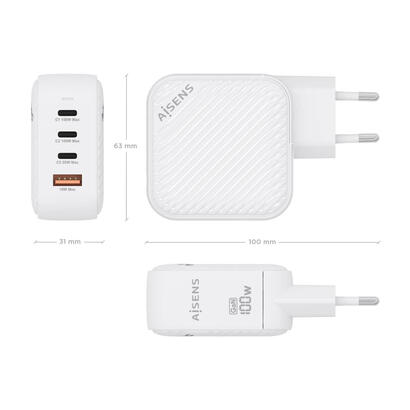 aisens-cargador-gan-100w-3xusb-c-pd30-qc40-1xusb-a-qc30-blanco