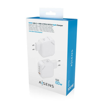 aisens-cargador-gan-100w-3xusb-c-pd30-qc40-1xusb-a-qc30-blanco