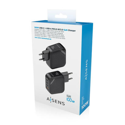 aisens-cargador-gan-100w-3xusb-c-pd30-qc40-1xusb-a-qc30-negro