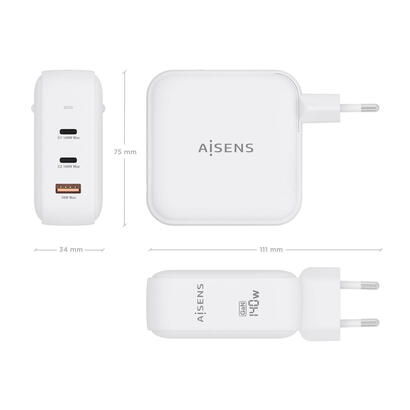 aisens-cargador-gan-140w-2xusb-c-pd31-qc40-1xusb-a-qc30-blanco