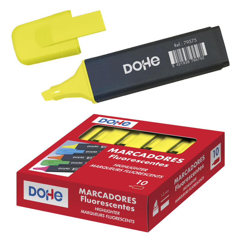 pack-de-10-unidades-dohe-marcadores-fluorescentes-punta-biselada-de-1-5mm-clip-en-la-capucha-apto-para-todo-tipo