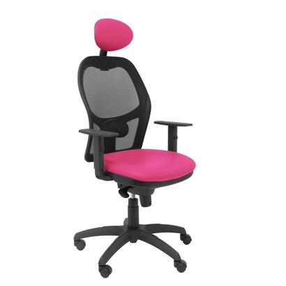 silla-jorquera-malla-negra-asiento-similpiel-rosa