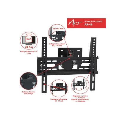 art-ramt-ar-49-art-soporte-ar-49-22-47-para-lcd-led-negro-30kg-ajuste-vertical-y-nivel