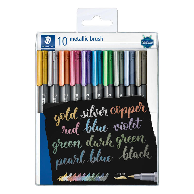 staedtler-pack-de-10-rotuladores-permanentes-punta-pincel-trazo-1-2mm-aprox-capuchon-con-clip-colores-metalicos-surtidos
