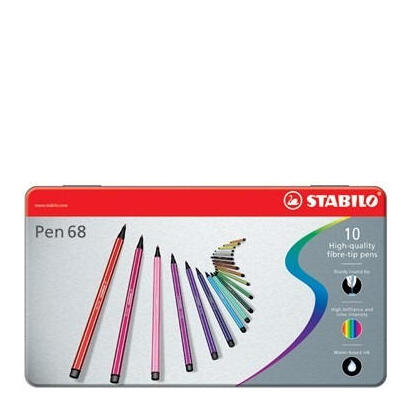 stabilo-pen-68-arty-caja-metalica-de-10-rotuladores-punta-de-fibra-trazo-de-1mm-aprox-tinta-a-base-de-agua-