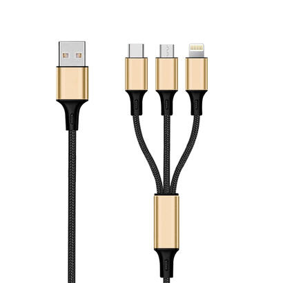 2go-3in1-usb-cable-de-carga-micro-usbappletypec-nylon-15m-gold