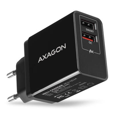 axagon-acu-qs24-cargador-de-red-rapido-e-inteligente-2x-puerto-usb-qc30-afc-fcp-5v-12a-24w