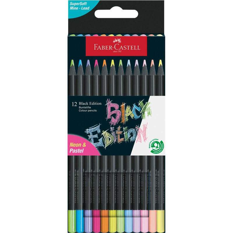lapices-de-colores-faber-castell-black-edition-neon-pastel-juego-de-12-piezas