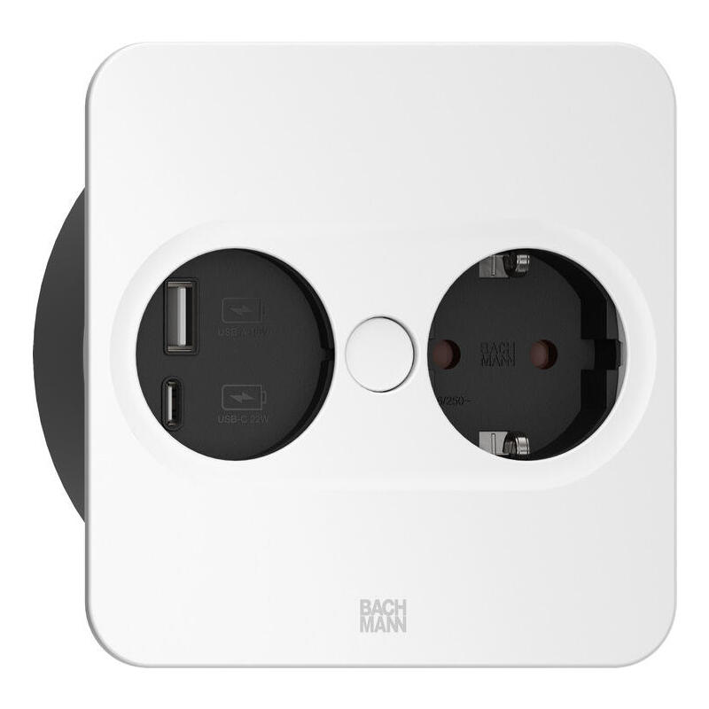 toma-de-corriente-bachmann-twist-2-cuadrada-2-vias-cargador-usb-negro-1x-contacto-de-proteccion-1x-usb-a-1x-usb-c-946105