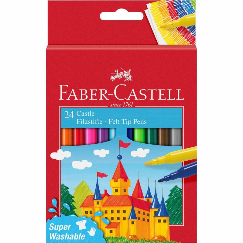 faber-castell-castle-pack-de-24-rotuladores-tinta-con-base-de-agua-lavable-colores-surtidos