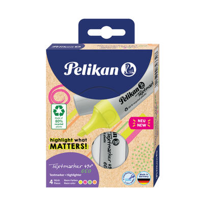 pelikan-textmarker-490-eco-marcador-4-piezas-punta-de-cincel-verde-naranja-rosa-amarillo