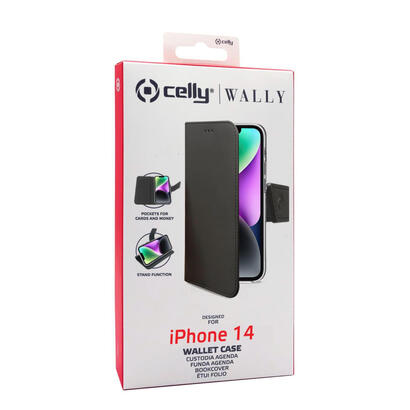 celly-wally-funda-para-iphone-14-155-cm-61-funda-cartera-negro