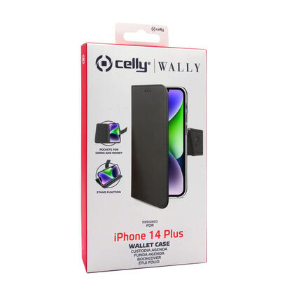 celly-wally-funda-para-iphone-14-plus-17-cm-67-funda-cartera-negro