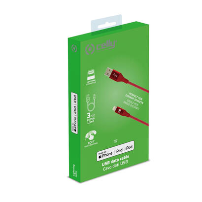 celly-usblightcol3mrd-cable-de-conector-lightning-3-m-rojo