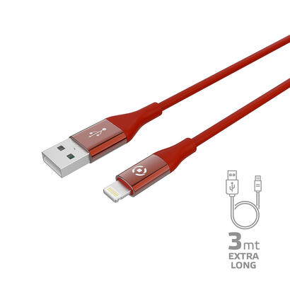 celly-usblightcol3mrd-cable-de-conector-lightning-3-m-rojo