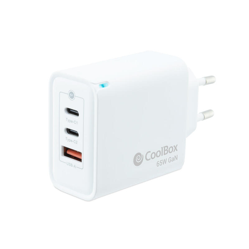 coolbox-cargador-paredviaje-30-gan-2xusb-cpd-usb-a-65w-blanco-maximo-65w-2xusb-c-1xusb-a-quickcharge-30