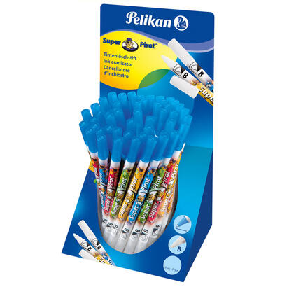 pelikan-expositor-de-50-boligrafos-super-pirat-850-b-borratinta-de-pluma-estilografica-y-roller-punta-blanca-y