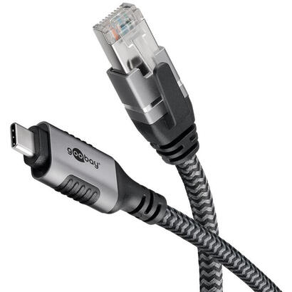 goobay-ethernet-cable-usb-c-32-gen2-plugs-rj-45-enchufes-adaptador-lan-negroplateado-15-metros-capa-textil-trenzada-70755
