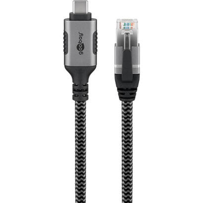 goobay-ethernet-cable-usb-c-32-gen2-plugs-rj-45-enchufes-adaptador-lan-negroplateado-15-metros-capa-textil-trenzada-70755