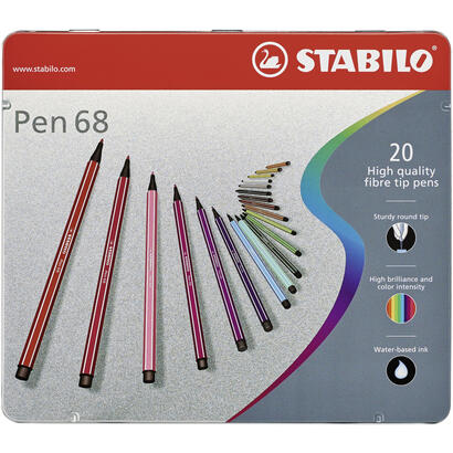 stabilo-pen-68-arty-caja-metalica-de-20-rotuladores-punta-de-fibra-trazo-de-1mm-aprox-tinta-a-base-de-agua-