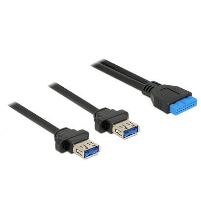 delock-85244-base-de-conexiones-del-cable-usb-30-hembra-de-19-contactos-200-mm-2-x-usb-30-tipo-a-hembra-de-instalacion-en-panel-