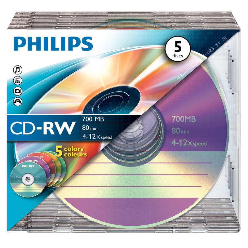 philips-cd-rw-700mb-5-pack-slim-case-colored-discs-4-12x