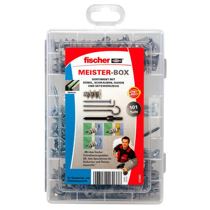 fischer-meister-box-gk-tornillos-ganchos-tacos-gris-claro-100-piezas-con-herramienta-de-ajuste-513892