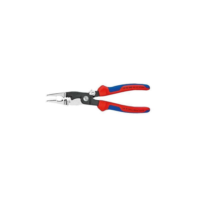 alicates-para-instalaciones-electricas-knipex-13-92-200-rojoazul-diseno-delgado-articulacion-atornillada-hoja-con-bloqueo-activo