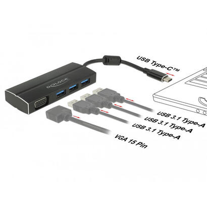 hub-delock-usb-32-gen-1-multiport-conector-usb-c-3x-usb-a-vga-socket-usb-hub-black-15-cm-63932
