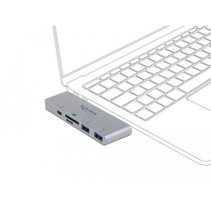 delock-3-puertos-hub-y-2-lector-de-tarjetas-de-tragamonedas-lector-de-tarjetas-silver-usb-c-32-gen-1-64078