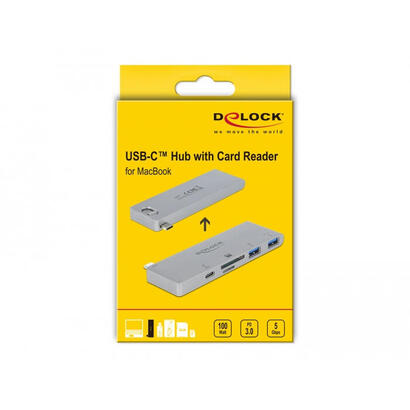 delock-3-puertos-hub-y-2-lector-de-tarjetas-de-tragamonedas-lector-de-tarjetas-silver-usb-c-32-gen-1-64078