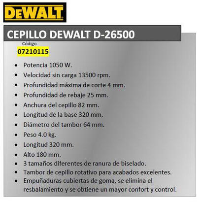 cepillo-dewalt-07210115-electrico-manual-amarillonegro-220-mm-230-mm-400-mm-56-kg