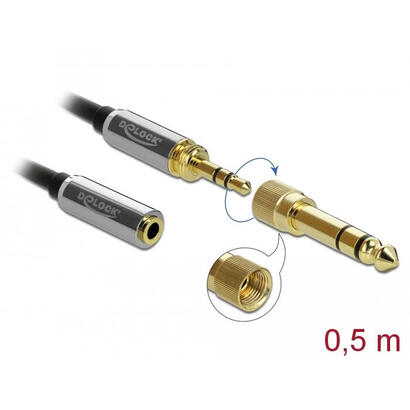 delock-85779-cable-de-extension-estereo-de-35-mm-3-pines-macho-a-hembra-con-adaptador-de-tornillo-de-635-mm-05-m