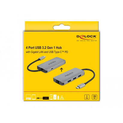 delock-usb-32-gen-1-hub-con-4-puertos-y-lan-y-pd-gigabit-estacion-de-acoplamiento-gray-63252
