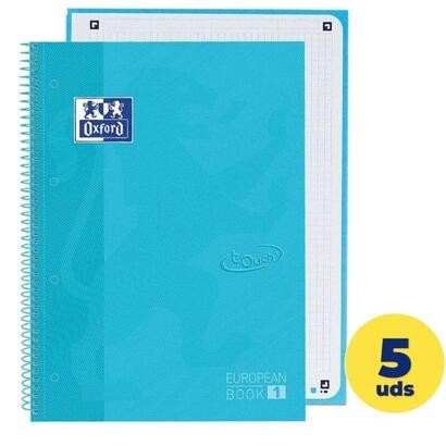 caja-de-cuadernos-con-espiral-cuadriculado-oxford-european-book-1-touch-400107010-a4-80-hojas-5-unidades-azul-agua